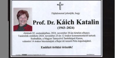 Hétfőn két gyászülés dr. Káich Katalin emlékére