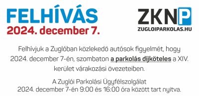 Felhívás a december 7-ei díjköteles parkolásról