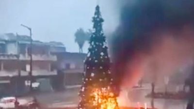 Christmas Tree Set Ablaze in Syria + Video